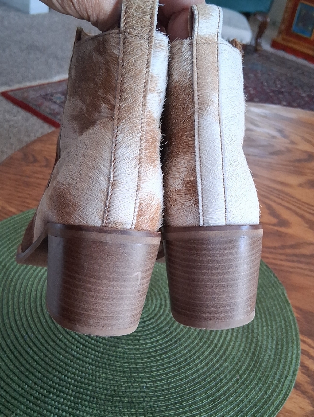 Myra Tan Brown White Calf Hair Leather Maximalist Cowgirl Ankle Booties Size 6 - Picture 8 of 11